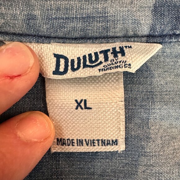 Duluth Trading Organic Cotton Chambray Blue Camo Garden Smock Sz XL - Picture 10 of 14